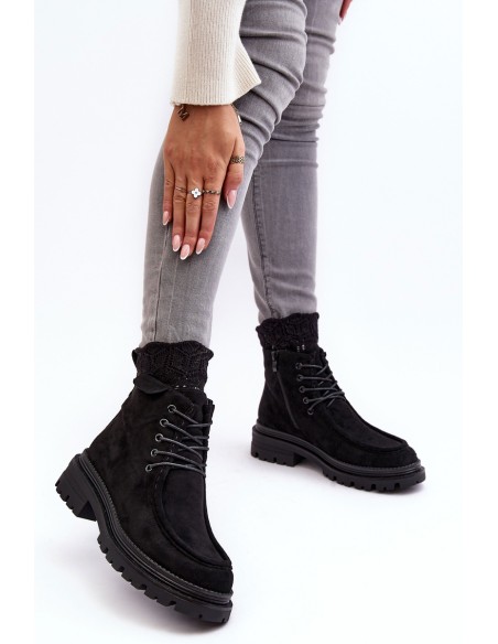 Women's Trapper Boots With Zip Black Apolosi