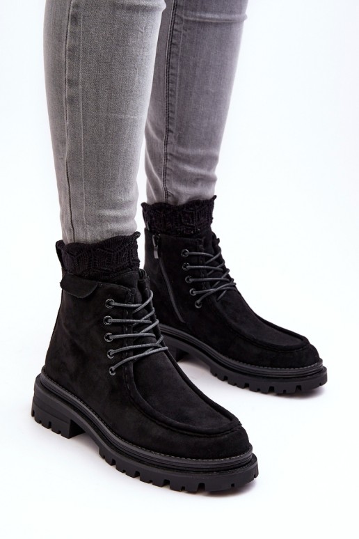 Women's Trapper Boots With Zip Black Apolosi