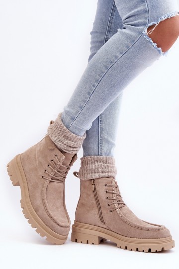 Women's Trapper Boots with Zip Beige Apolosi 2