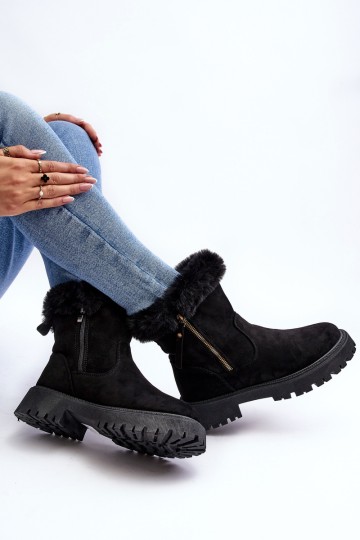 Women's Suede Boots With Fur Black Hasiva 2