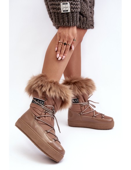 Women's Lace-up Dark Beige Snow Boots Santero