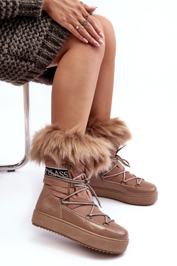 Women's Lace-up Dark Beige Snow Boots Santero 2
