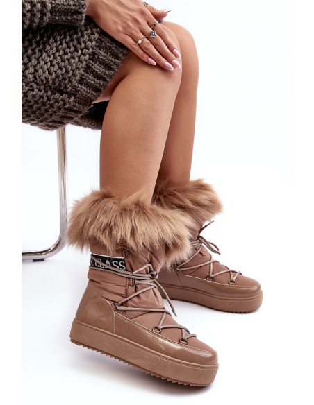 Women's Lace-up Dark Beige Snow Boots Santero