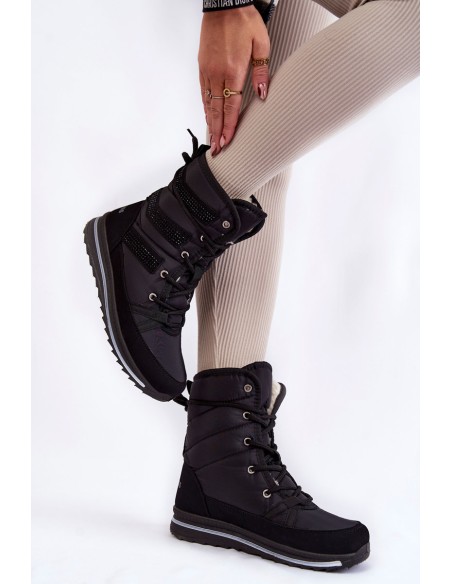 Women's Lace-up Snow Boots Progress PROGJ-22-134 Black