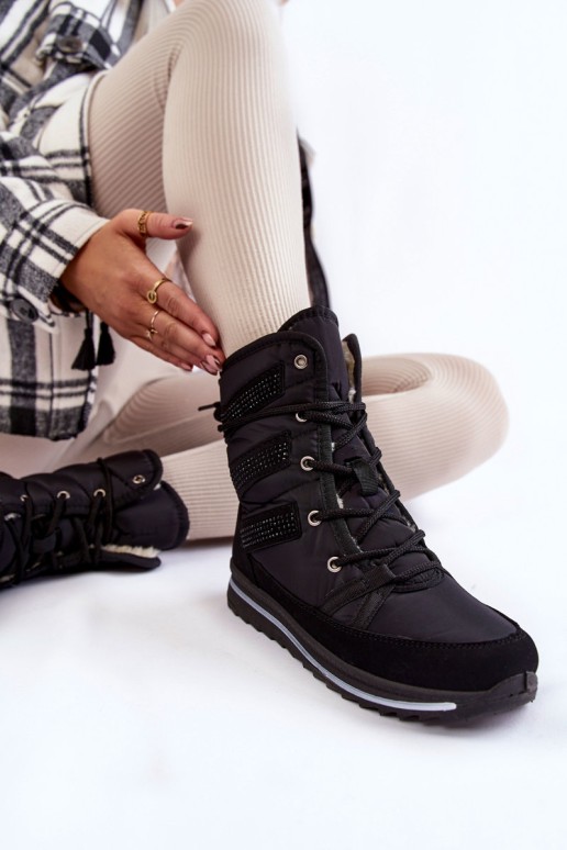 Women's Lace-up Snow Boots Progress PROGJ-22-134 Black