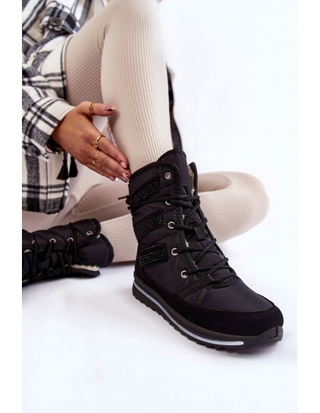 Women's Lace-up Snow Boots Progress PROGJ-22-134 Black
