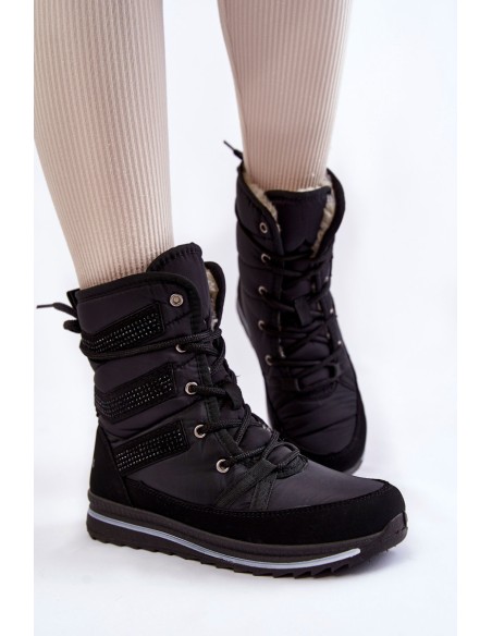 Women's Lace-up Snow Boots Progress PROGJ-22-134 Black