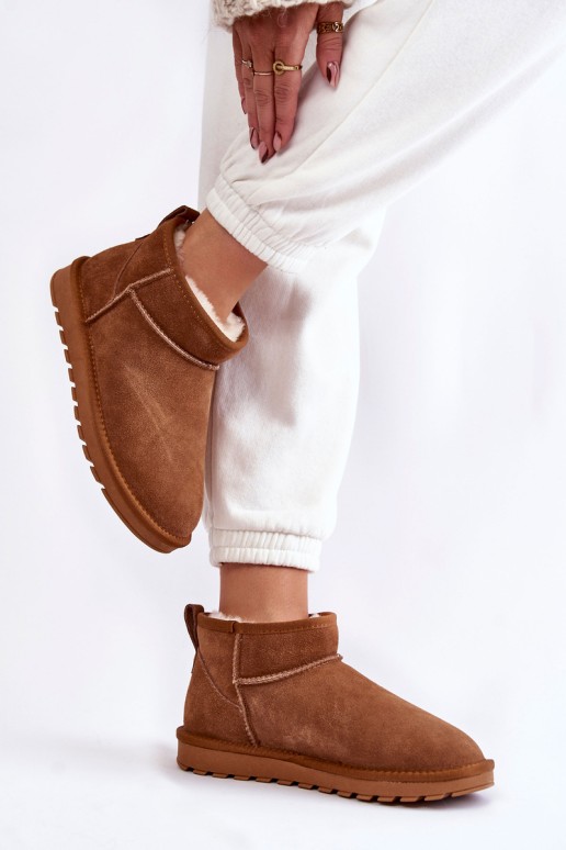 Women's Suede Low Snow Boots Camel Shelie