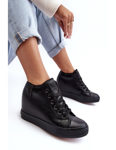 Women's Leather Sneakers On Wedge Big Star MM274001 Black