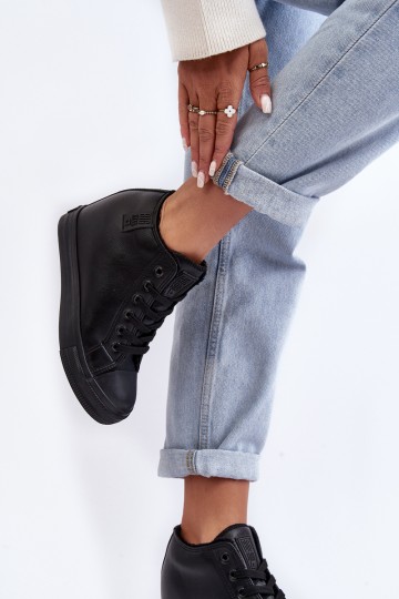 Women's Leather Sneakers On Wedge Big Star MM274001 Black 2