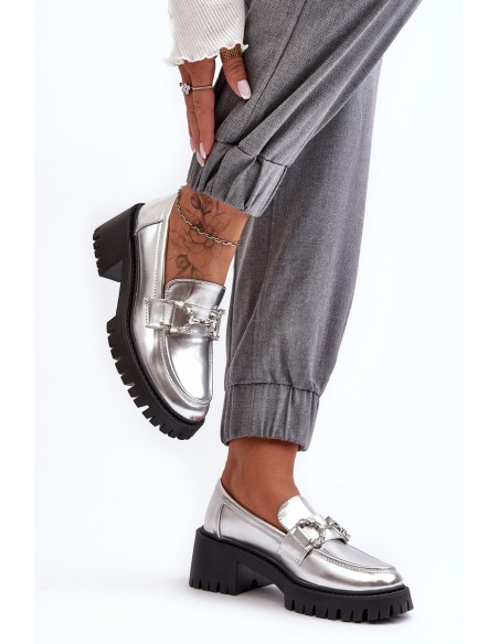 Women's Leather Half-Boots On Massive Heel Silver Lemmitty