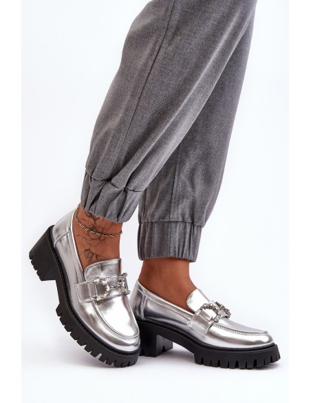 Women's Leather Half-Boots On Massive Heel Silver Lemmitty