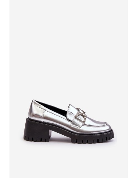 Women's Leather Half-Boots On Massive Heel Silver Lemmitty