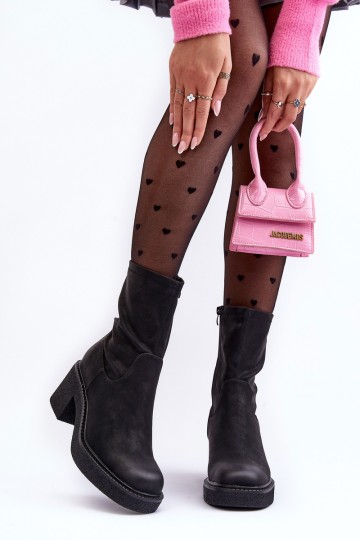 Moteriški batai su didžiuliu kulnu, juoda Tozanna