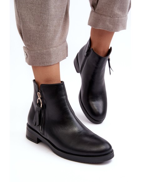 Women's Leather Flat Boots Black Vasica