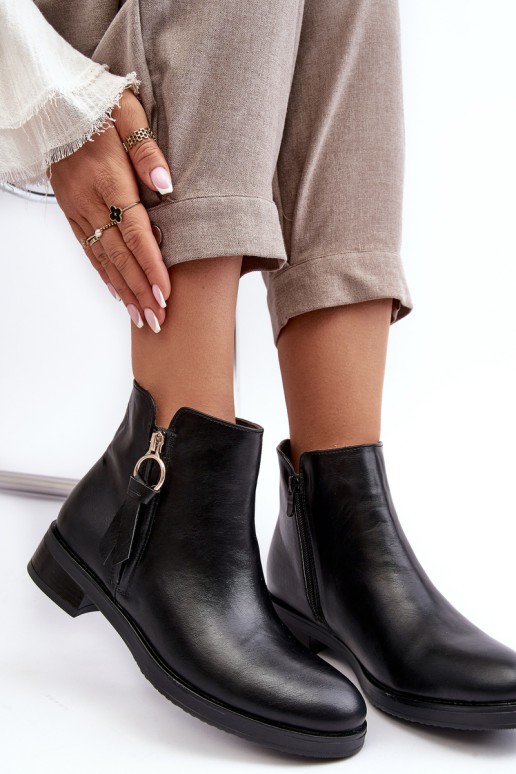 Women's Leather Flat Boots Black Vasica