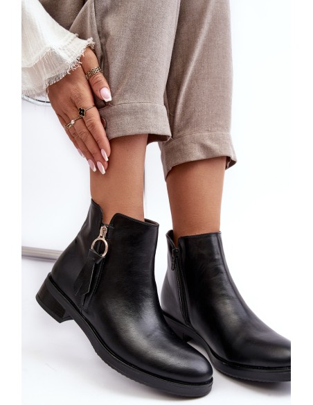 Women's Leather Flat Boots Black Vasica