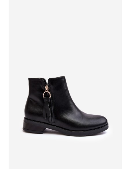 Women's Leather Flat Boots Black Vasica