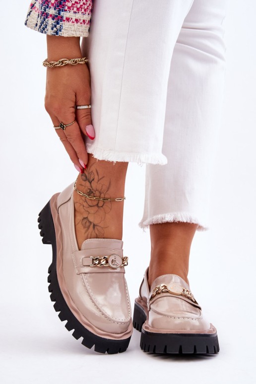 Patent Leather Platform Loafers Beige Ronin