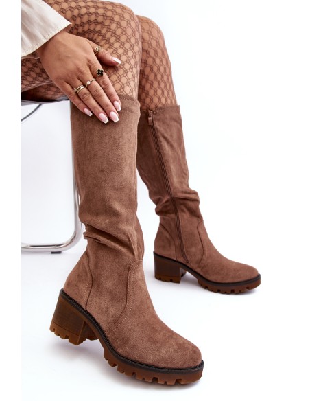 Women's Knee-High Low Heel Boots Brown Beveta