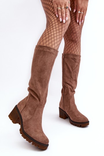 Women's Knee-High Low Heel Boots Brown Beveta 2