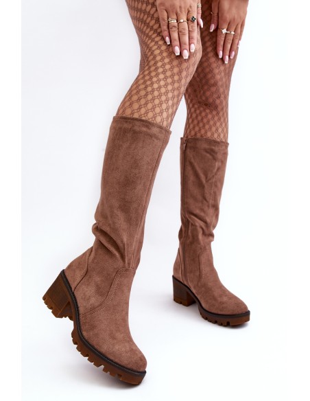 Women's Knee-High Low Heel Boots Brown Beveta