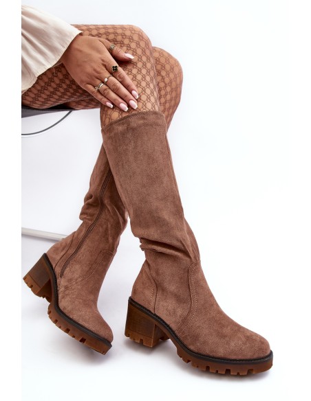Women's Knee-High Low Heel Boots Brown Beveta