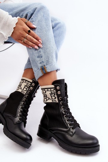 Women's Ankle Boots Brogues with Sock Black Hakina 2