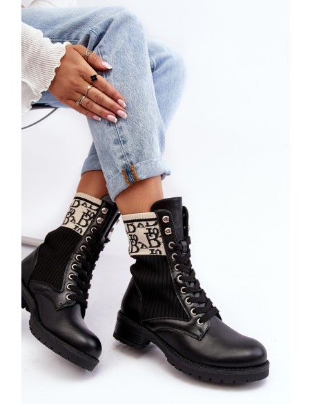 Women's Ankle Boots Brogues with Sock Black Hakina