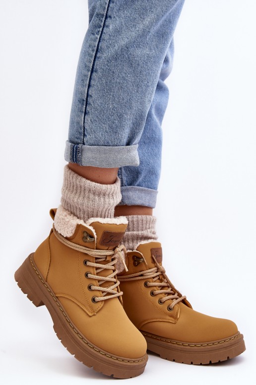 Women's Leather Trappers With Fur Camel Lynnvia