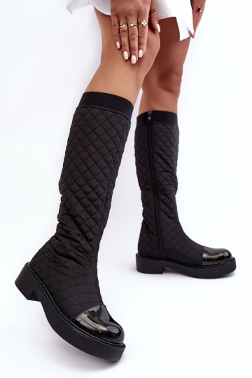 Flat Heel Over The Knee Quilted Boots Black Amalfri 2