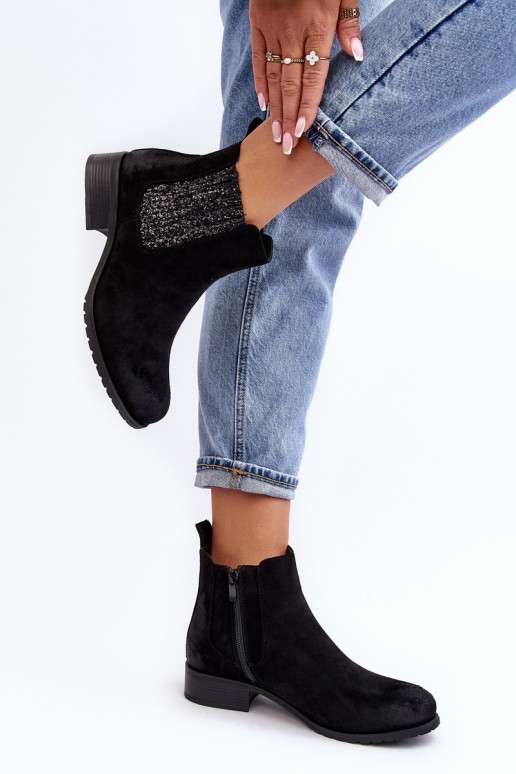 Women's Ankle Boots on Flat Heel Black Sauamia