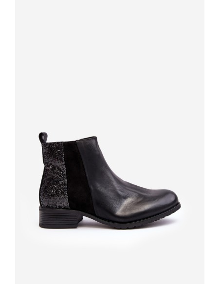 Women's Ankle Boots Flat Heel With Sequins Black Messio