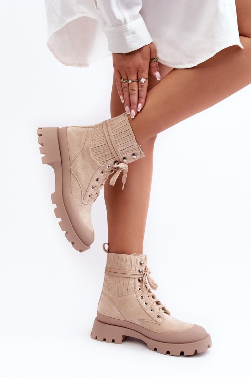 Women's Lace-up Trapper Boots Beige Gordts