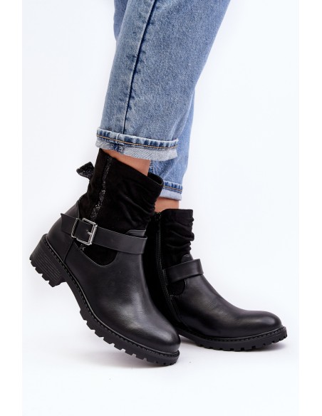 Women's Flat Heel Boots with Clasp Black Cillolis