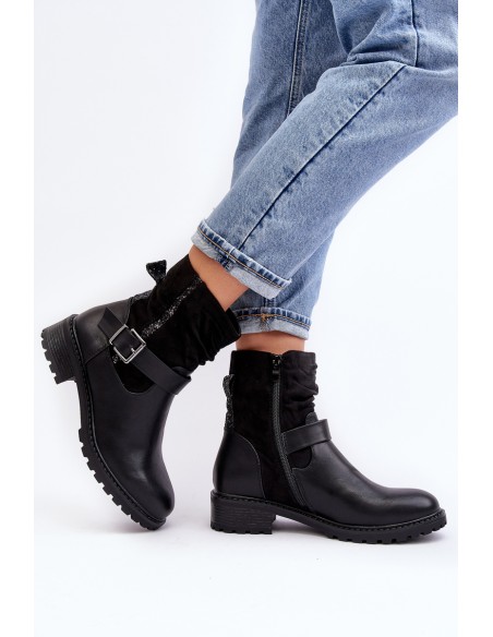 Women's Flat Heel Boots with Clasp Black Cillolis