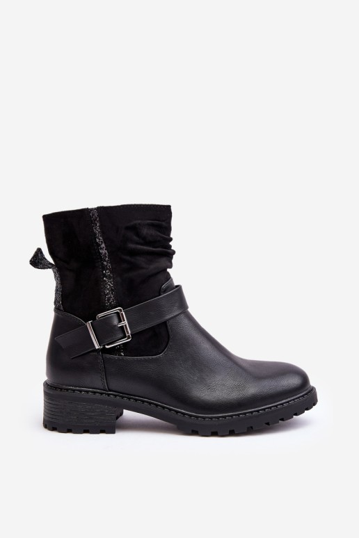 Women's Flat Heel Boots with Clasp Black Cillolis