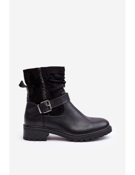 Women's Flat Heel Boots with Clasp Black Cillolis