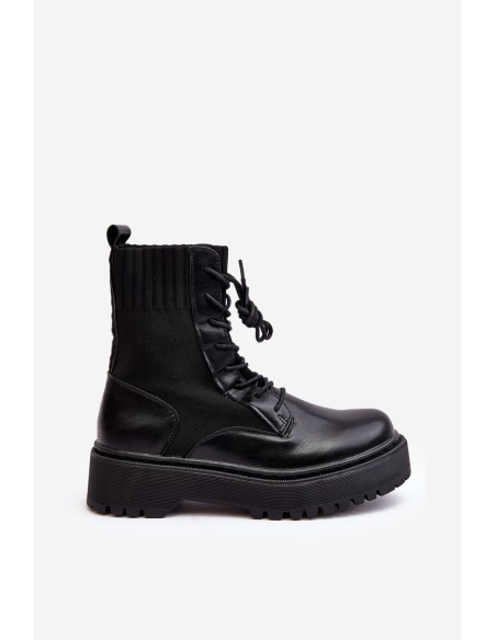 Women's Lace-up Ankle Boots with Sock Black Dedinva