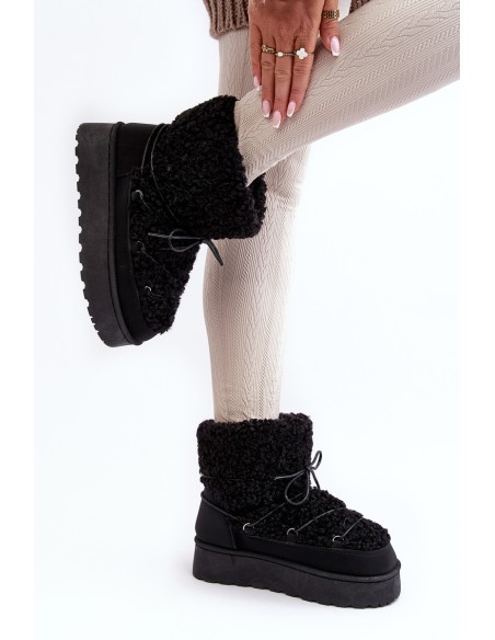 Women's Lace-Up Snow Boots with Thick Sole Black Loso
