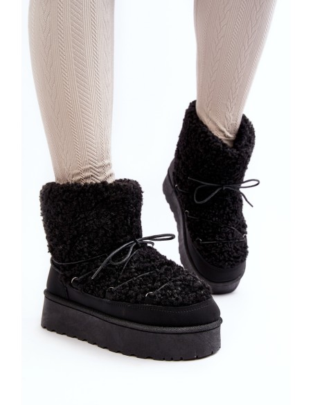 Women's Lace-Up Snow Boots with Thick Sole Black Loso