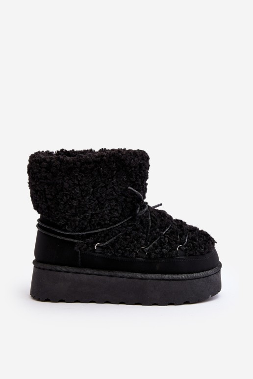 Women's Lace-Up Snow Boots with Thick Sole Black Loso