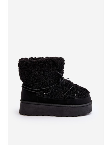 Women's Lace-Up Snow Boots with Thick Sole Black Loso