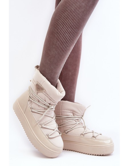 Women's Snow Boots with Platform and Tie Beige Fleure