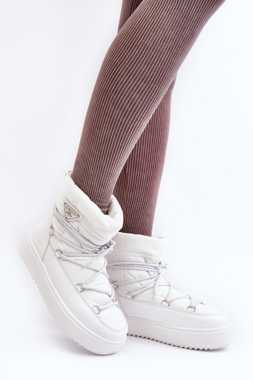 Women's Snow Boots with Platform and Lace-up White Fleure
