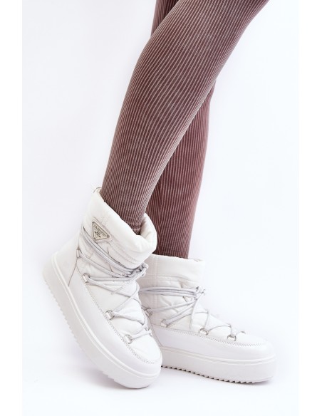 Women's Snow Boots with Platform and Lace-up White Fleure