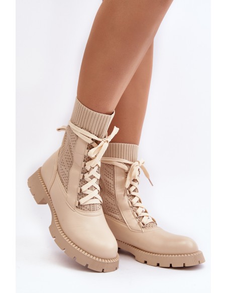 Women's lace-up ankle boots with sock in light beige Gentiana