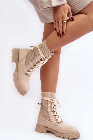 Women's lace-up ankle boots with sock in light beige Gentiana 2