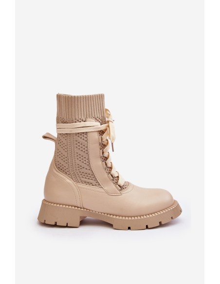 Women's lace-up ankle boots with sock in light beige Gentiana