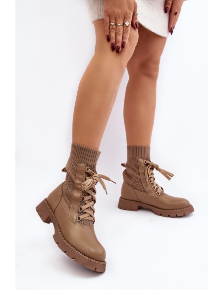 Women's lace-up ankle boots with light beige sock Gentiana